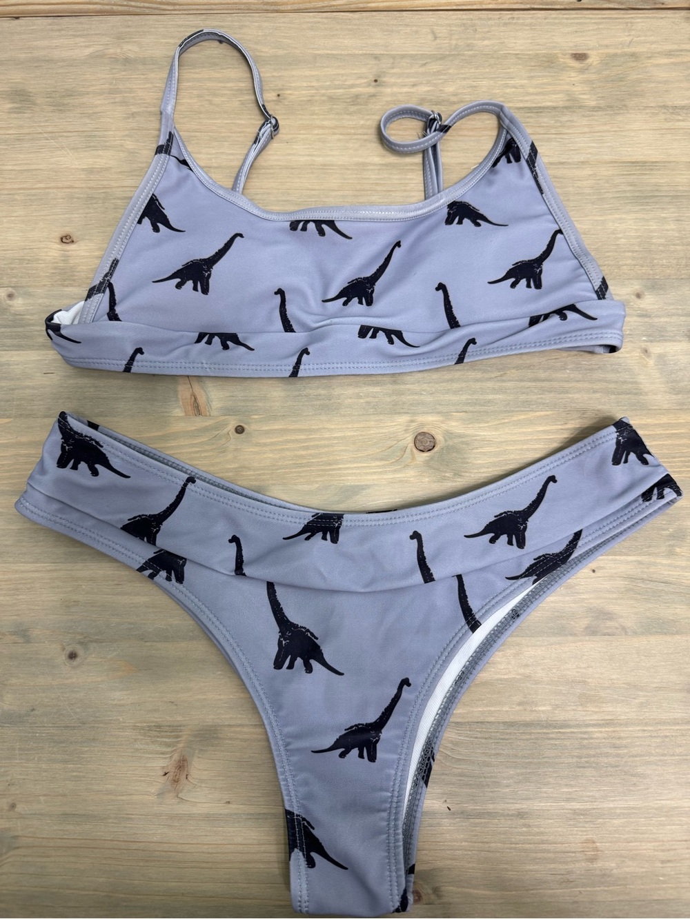 Women’s Two-Piece Dino Print Swim Set - Gray/black